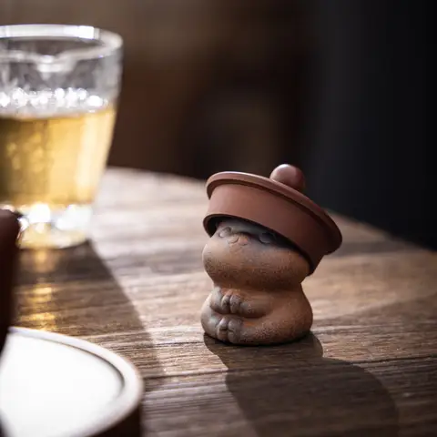 Gammal sten lera söt katt sköldpadda göt te husdjur prydnad tebord dekoration retro liten prydnad keramisk te stig täcka 10 best sales teapet - №9