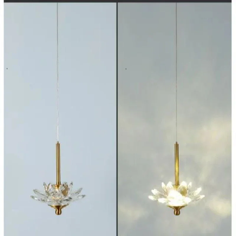 Imagem -06 - Moderno Minimalista Zen Lótus Cristal Luz Luxurious Pendant Lamp Cabeça Criativa Único Varanda Quarto Cabeceira Led Home Decor