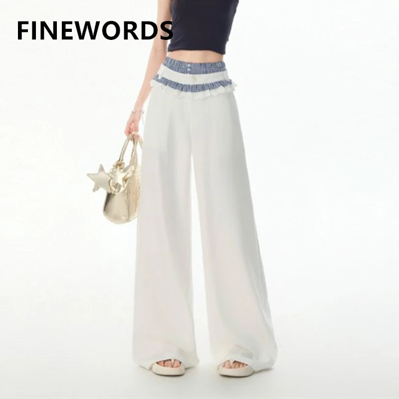 

FINEWORDS Vintage Casual Chiffon Pants Women Easymatch Baggy Pant Streetwear Daily Wear High Waist Wide Leg Pants