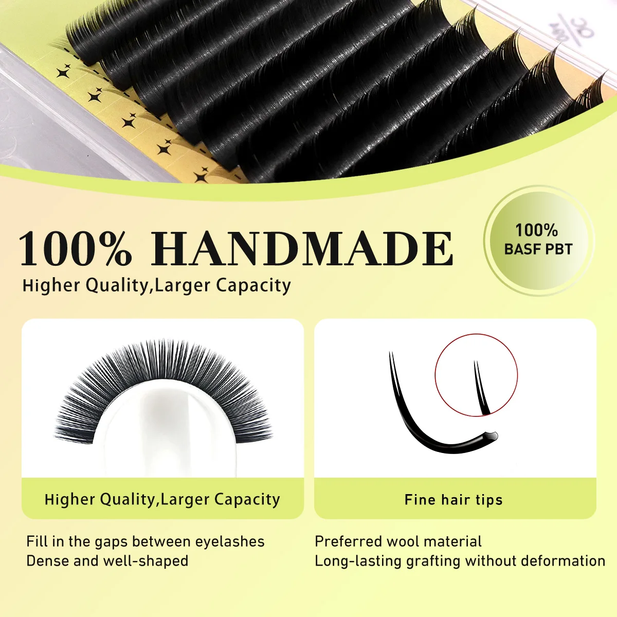 Merrdear 8-15mm Ellipse Eyelashes Extension 0.15mm 0.2mm Dark Black Flat Lashes Split Tips False Eyelashes Matte Cashmere Lashe