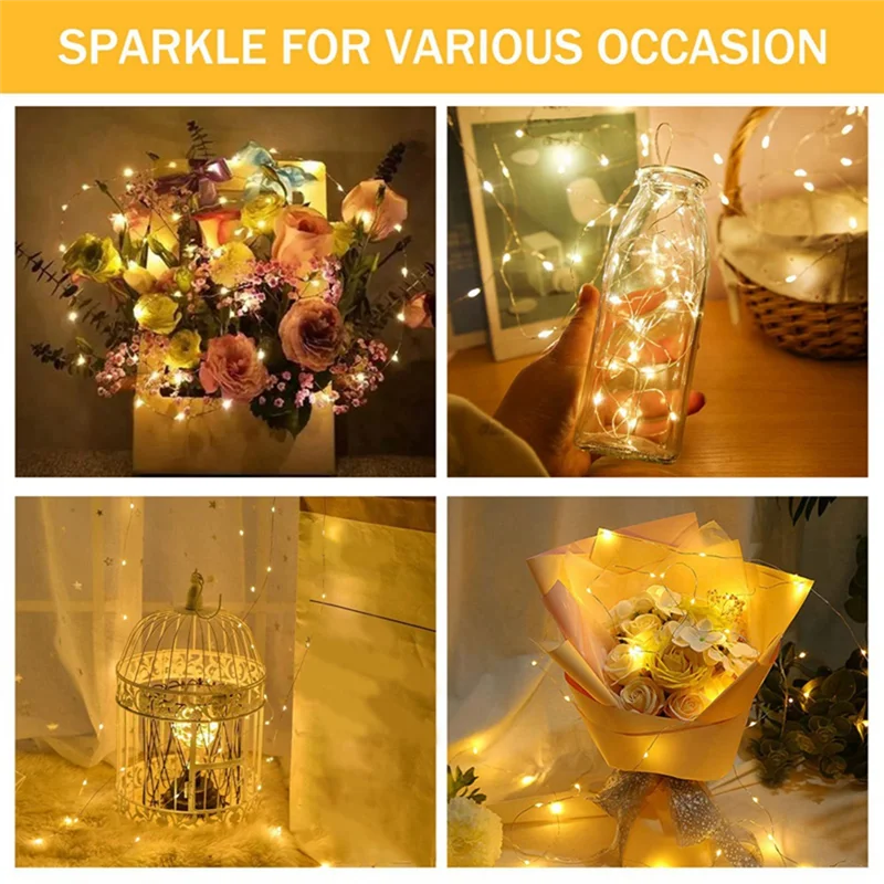 ABNL Stringa di luci a bottone a LED Stringa di luci in filo di rame Filo d'argento Fata Ghirlanda bianca calda Stringhe di luci per matrimoni di Natale per la casa