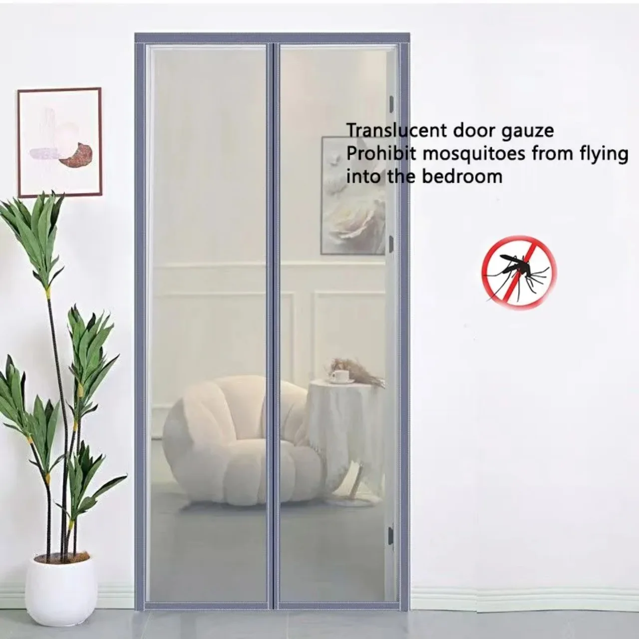 Grey Mosquito Proof Door Curtain, Made of Glass Fiber, Anti-Aging, Solid and Hard To Break, Magnetic Door Curtain, Door Gauze