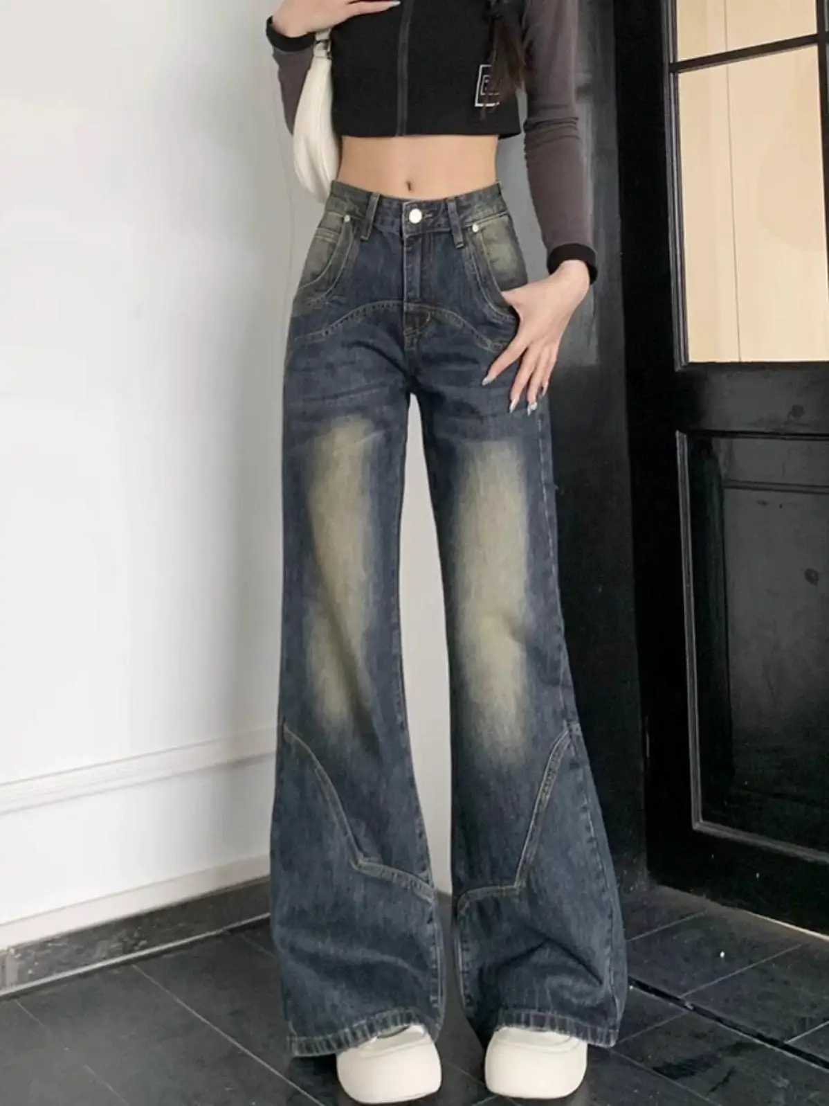 

High Waist Straight Leg Vintage Denim Jeans Women's Loose Fit Versatile Wide Leg Long Pants Autumn Winter plus Size Slimming