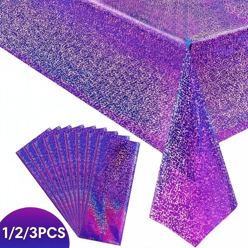 1/2/3PCS Purple Laser Table Cover Disposable Waterproof Tablecloth Glitter Purple Table Cloth for Birthday Wedding Baby