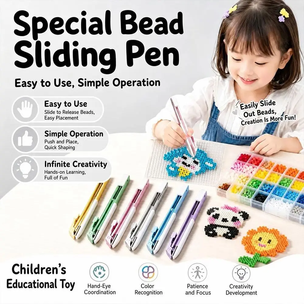 New Retractable Fuse Bead Pen Single Needle Smooth Gliding Perler Bead Pen DIY Jam Resistant Bead Placement Pen Puzzle Assembly