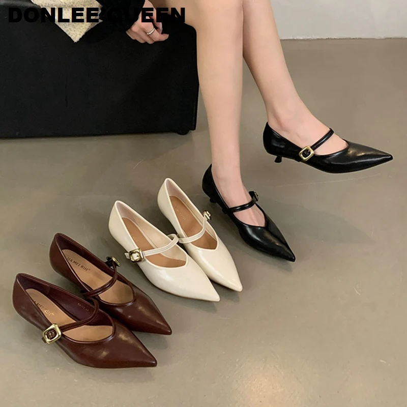 2024 New Autumn Shoes Women Thin Low Heel Pumps Fashion Brand Elegant Pointed Toe Shallow Mary Janes Shoes Wedding Female Mujer