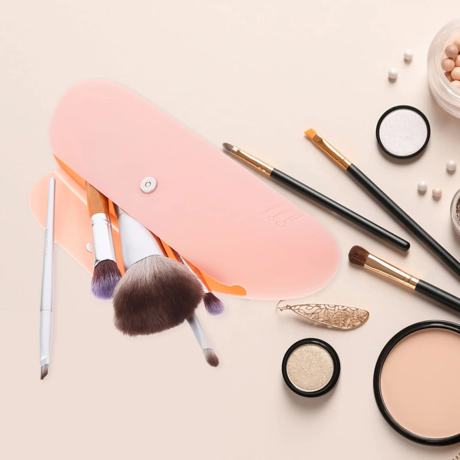 

Silicone Makeup Organizer Bag Dust-proof Silicone Makeup Brush Pouch Portable Travel Beauty Pouch Lightweight Compact Case