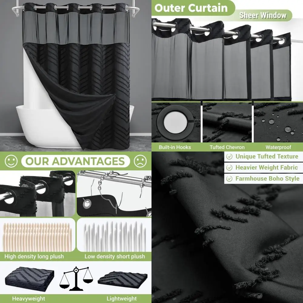 

Застегивающаяся занавеска для душа с тафтинговыми шевронными полосками: водонепроницаемый и моющийся набор для ванной комнаты в стиле бохо