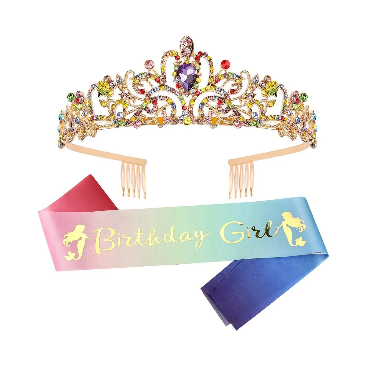 Birthday Tiaras for Girls Birthday Crown Sash Girl Princess Birthday Party Decorations Gifts Style B