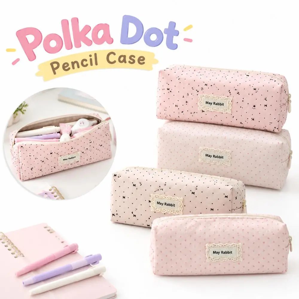 New Polka Dot Pencil Case Canvas Korean-style Pen Pouch Storage Bag Girls