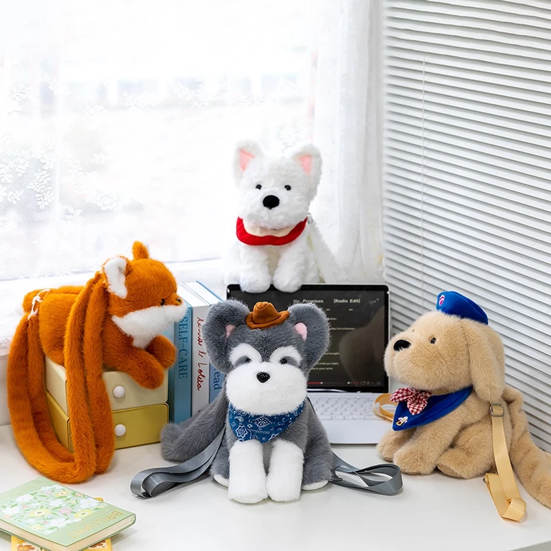 Zaino Schnauzer Dog Fox Borsa a tracolla con decorazione alla moda super morbida per bambini Animali dei cartoni animati Bambole Regalo di Natale di Halloween