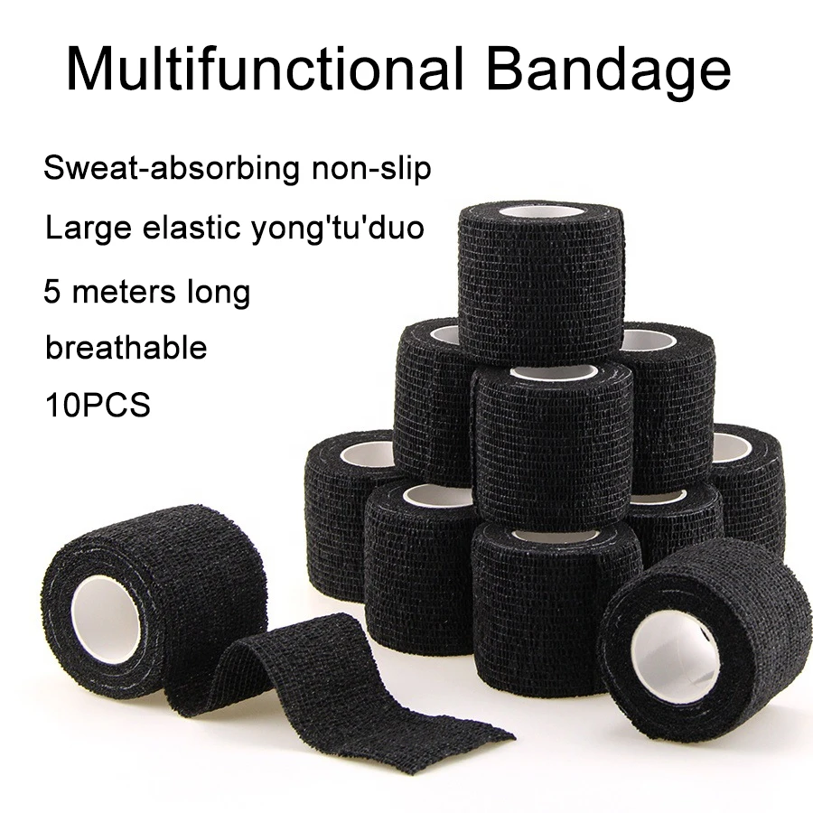 10PCS Black Self Adhesive Bandages Cohesive Elasticity Breathable Waterproof Bandages Sports Tape Wrist Ankle First Aid
