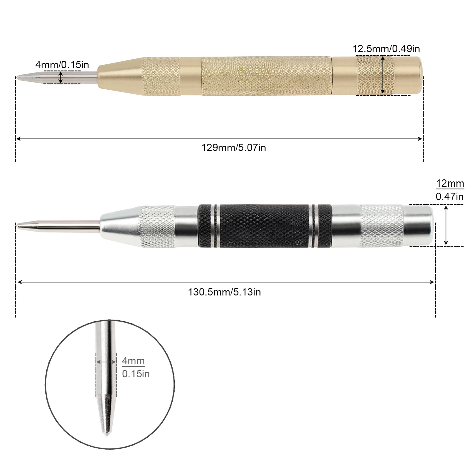 2 pcs Automatic Center Punch Center Drill Bit with 2 Spare Thimble for Loaded Locator / Dent Marker Hand Tools