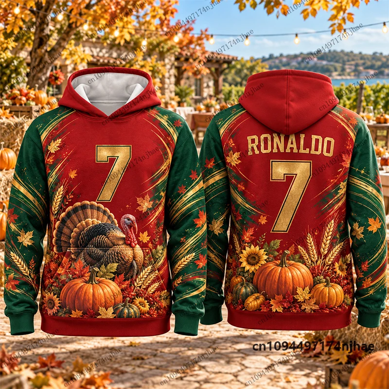 Thanksgiving Day New Ronaldo #7 Print Hoodies For Men Long Sleeve Sportswear Parent-child Football Pullover Sports Kids Tops