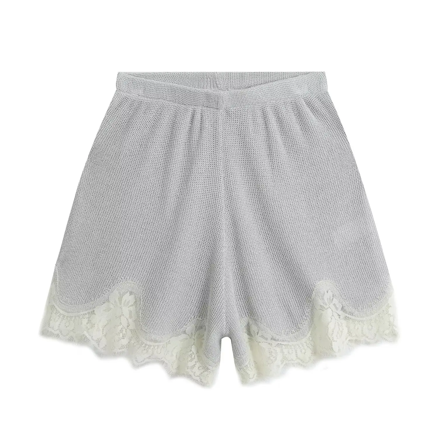 TFMLN Damenmode Spitzen-Strick-Set mit Rundhalsausschnitt, ausgestellten Ärmeln, lockerem Oberteil + Mini-Shorts, schicke Herbstkleidung für Urlaub und Party. – Detail 11