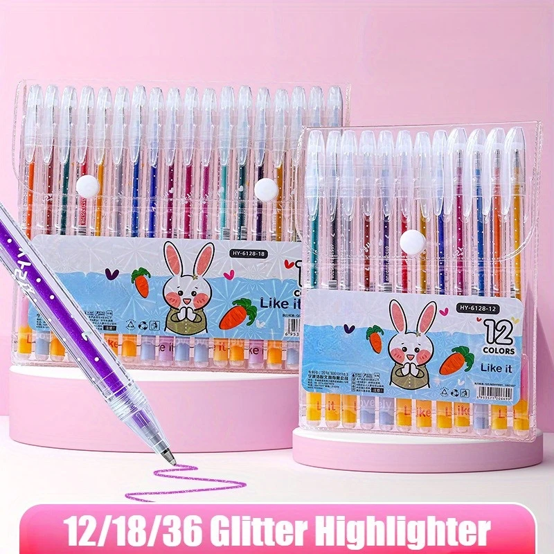 Glitter Gel Pen Set 12/18/36pcs 1.0mm Fine Point Visible Ink for Cardstock Notebooks Drawing School Office Supplies