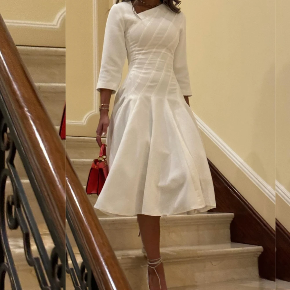 Vestido de noche personalizado de Arabia Saudita, Jersey drapeado de quinceañera, corte en A, cuello en V, vestido para ocasión a medida, vestidos hasta la rodilla