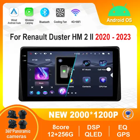 무선 카플레이 안드로이드 OS, 르노 먼지털이 HM 2 II 2020-2023, GPS 내비게이션, 자동차 비디오 멀티미디어 플레이어, WiFi BT, 10.1 인치