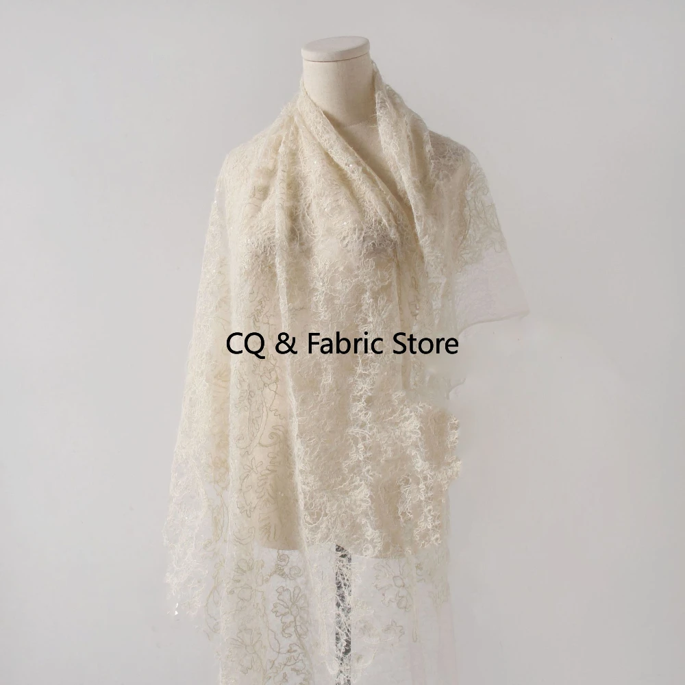 

Soft Feather Lace Mesh Decorative Headwear Designer Fabric Fashion Embroidered Fabric Designer Fabric By Half Yard