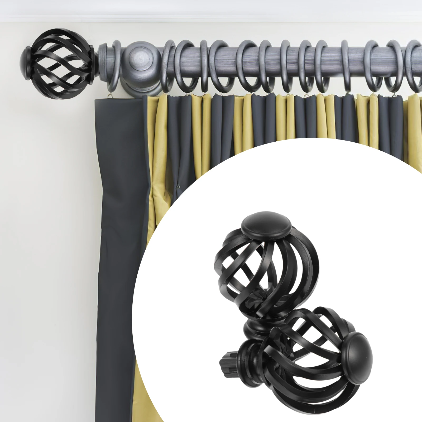 

2pcs Curtain Rod Finials Black Plastic Decorative Ends for Home Hotel Window Drapery Hardware Accessories Pole Plugs