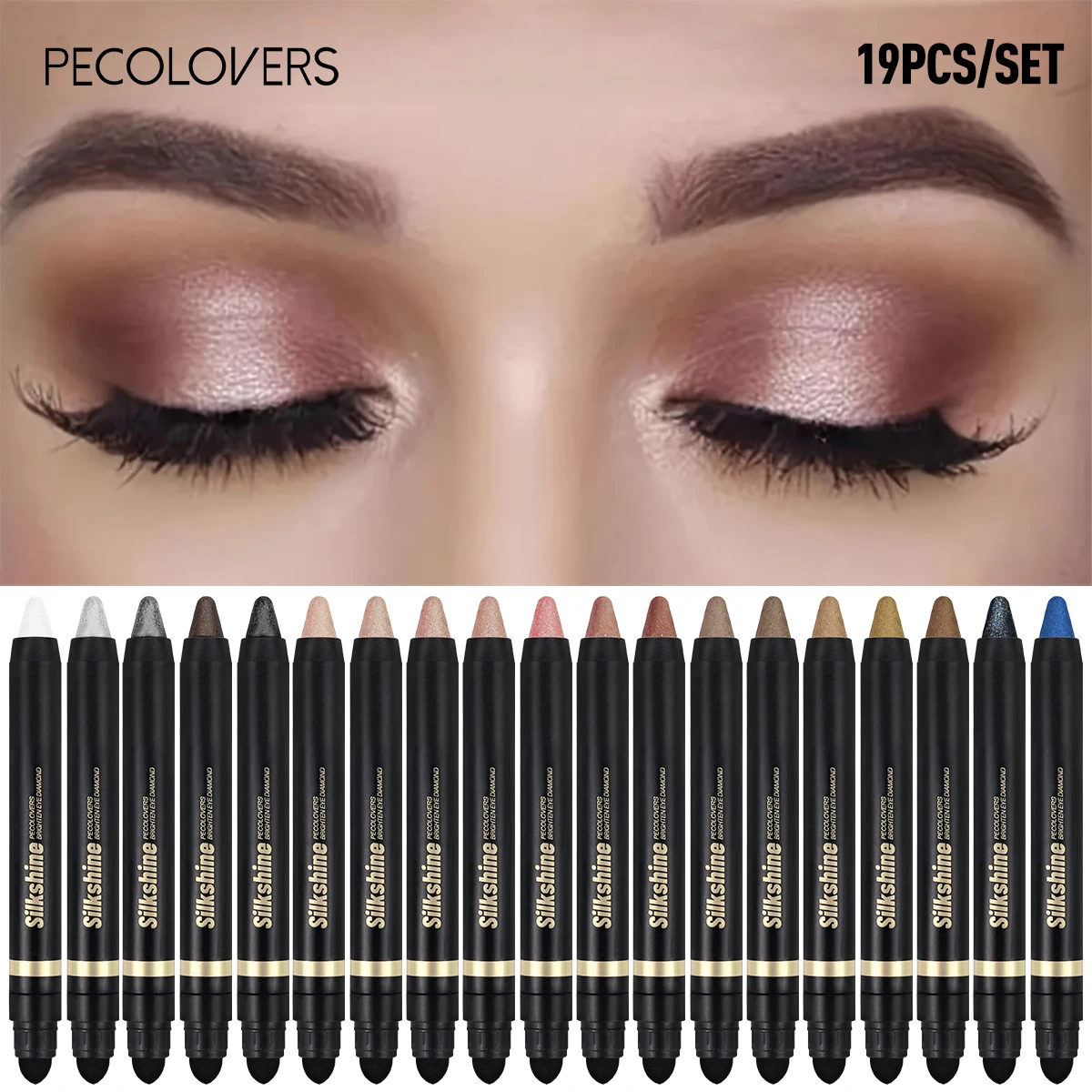 19PCS/SET Dual Tip Eyeshadow Pencil,Silky Cream,Fade Resistant Wear,Assorted Neutral Bright Color Shades,Low Powder Fallout,Simple One Step Application,Compact Storage Kit For Makeup Starters Daily Eye Styling