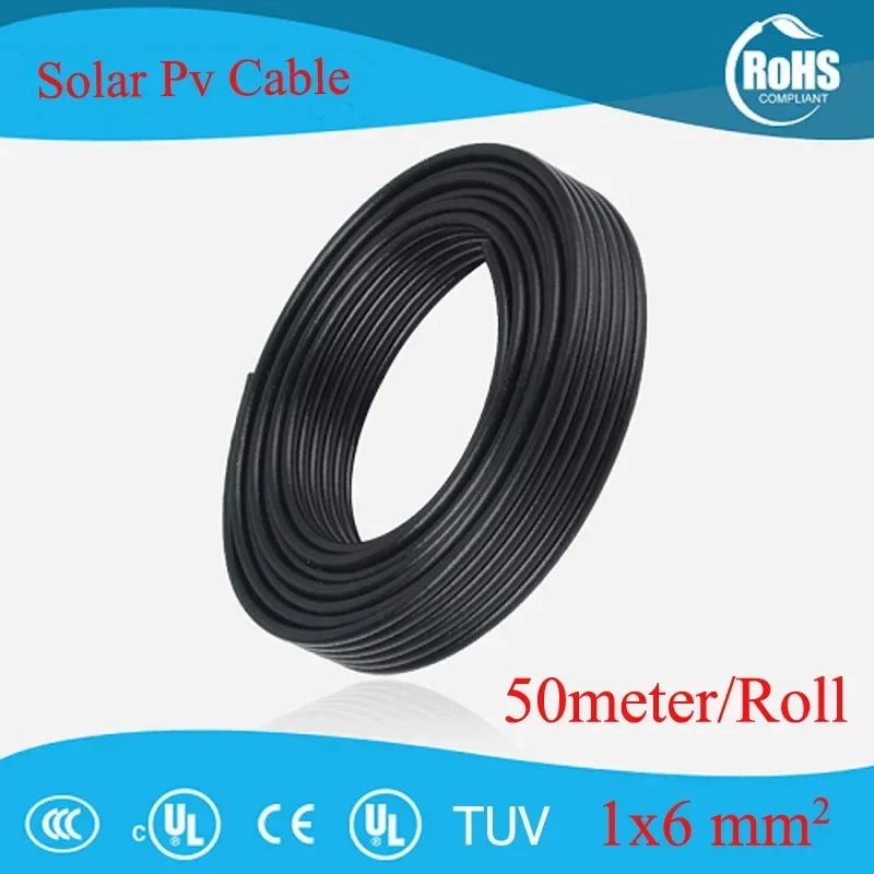 LEADER 50 Meters/Roll PV Cable 6mm2 (10AWG) Solar Cable Red or Black Pv Cable Wire Copper Conductor XLPE Jacket TUV Certifiction