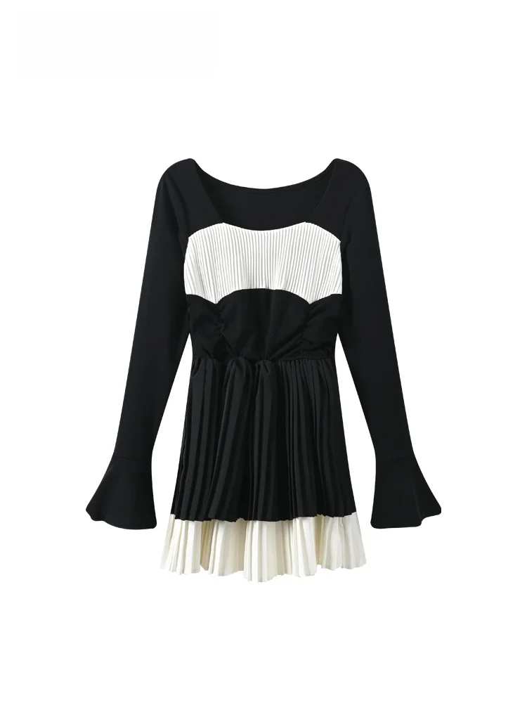

plus Size Long Sve Dr Women's Autumn Winter New Design Patchwork Top Fat Sister Small Fraance Sle A-Line Polyester ...