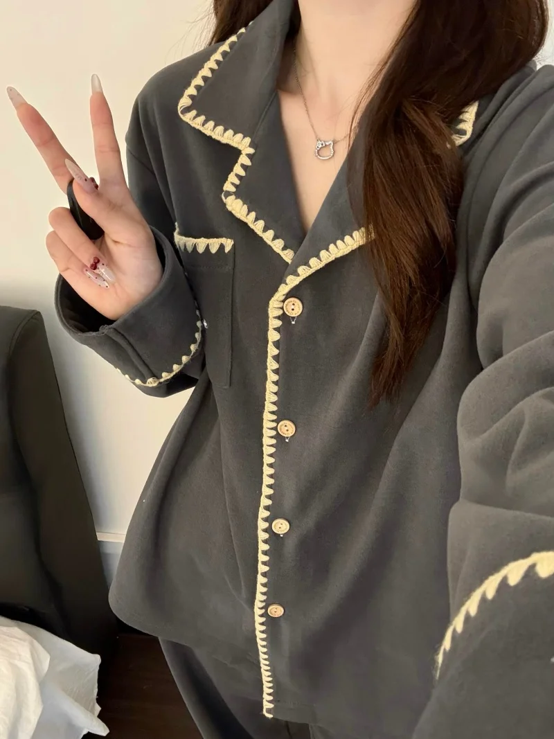 

Pajama Sets Bamboo Women Femme Style Silk Set Three Quarter Sleeve Collared Capris Spring Autumn Elegant Classical Vintage Retro