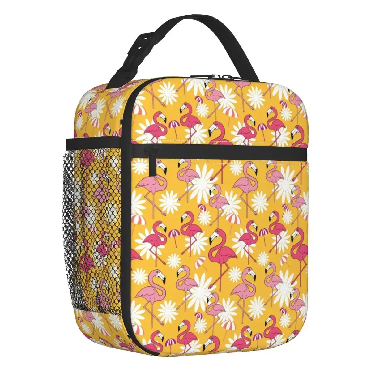 

Flamingos And Flowers Insulated Lunch Bag for Camping Travel Leakproof Cooler Thermal Bento Box Women Children