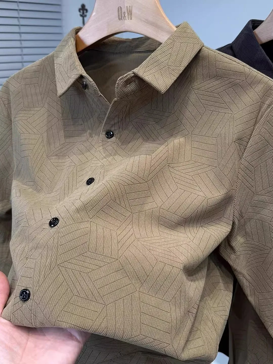 

Casual Sle Corduroy Long Sve irt Men's New Print Collar Busin irt Trendy Youth Texture irt Stand Fit Printed...