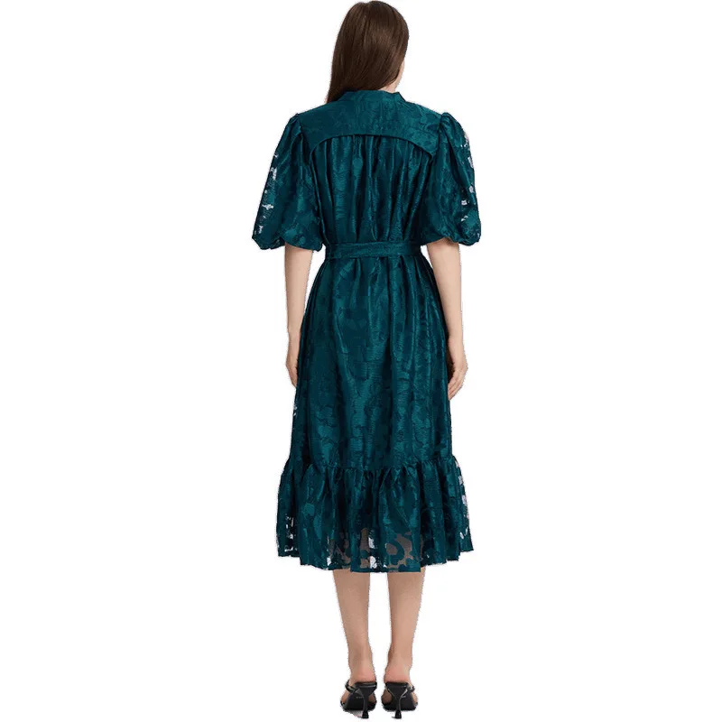 Summer Formal Evening Long Dresses Women Half Sleeve Laces Belt Loose Big Size Embroidery Fishtail Dress Birthday Party Vestidos