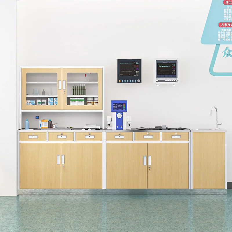 Hospital pharmacy wood grain western medicine cabinet clinic dispensing medicine cabinet medical disposal table medical use