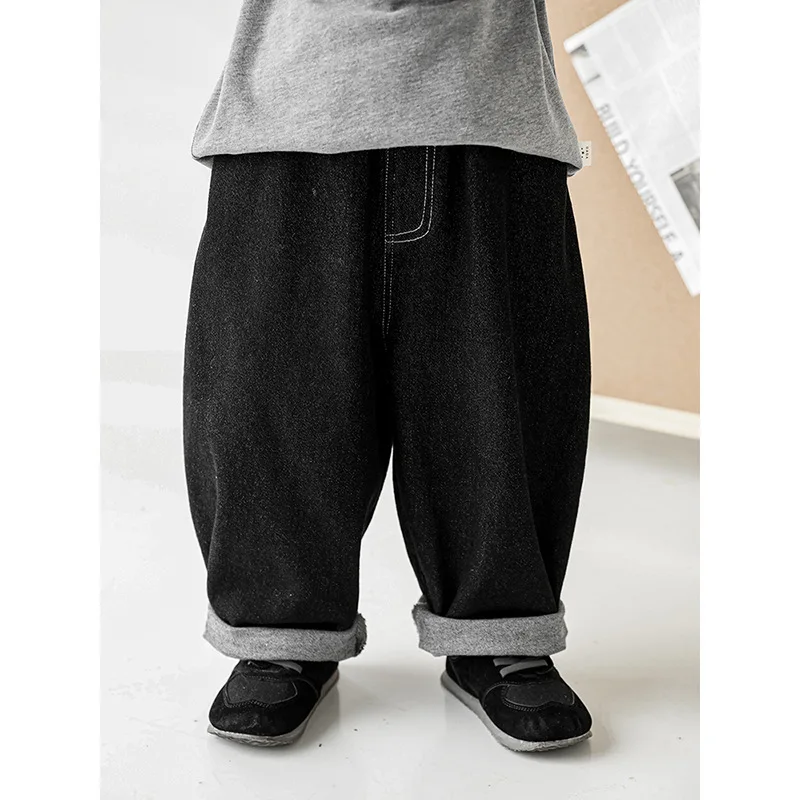 

Boys' Autumn Handsome Jeans 2023 New Children's Loose Simple Wide Leg Pant Trend