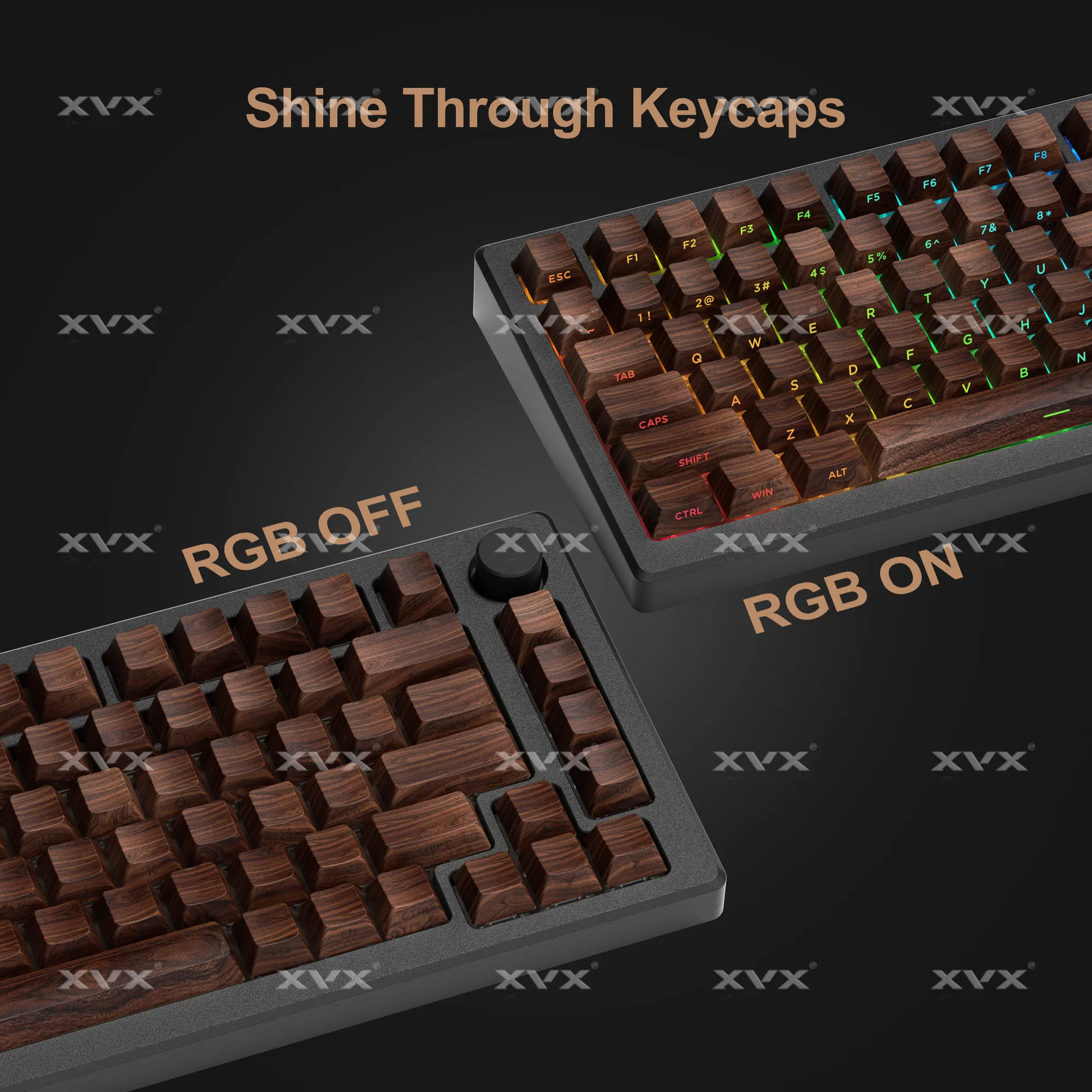 

XVX Wooden Patten 5 Side Dye-Sub PBT Keycap Side Print Shine Through RGB Cherry Profile For Cherry MX 126 keys
