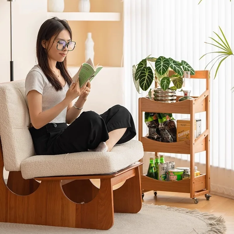Shelf Solid wood cart Living room Fruit snack display rack Kitchen movable multi-grid display rack