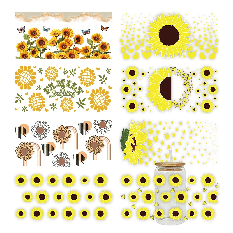 3D UV DTF Sunflower Printed Transfers Stickers 16oz Cup Wraps For DIY Glass Ceramic Metal Leather Etc. D27074