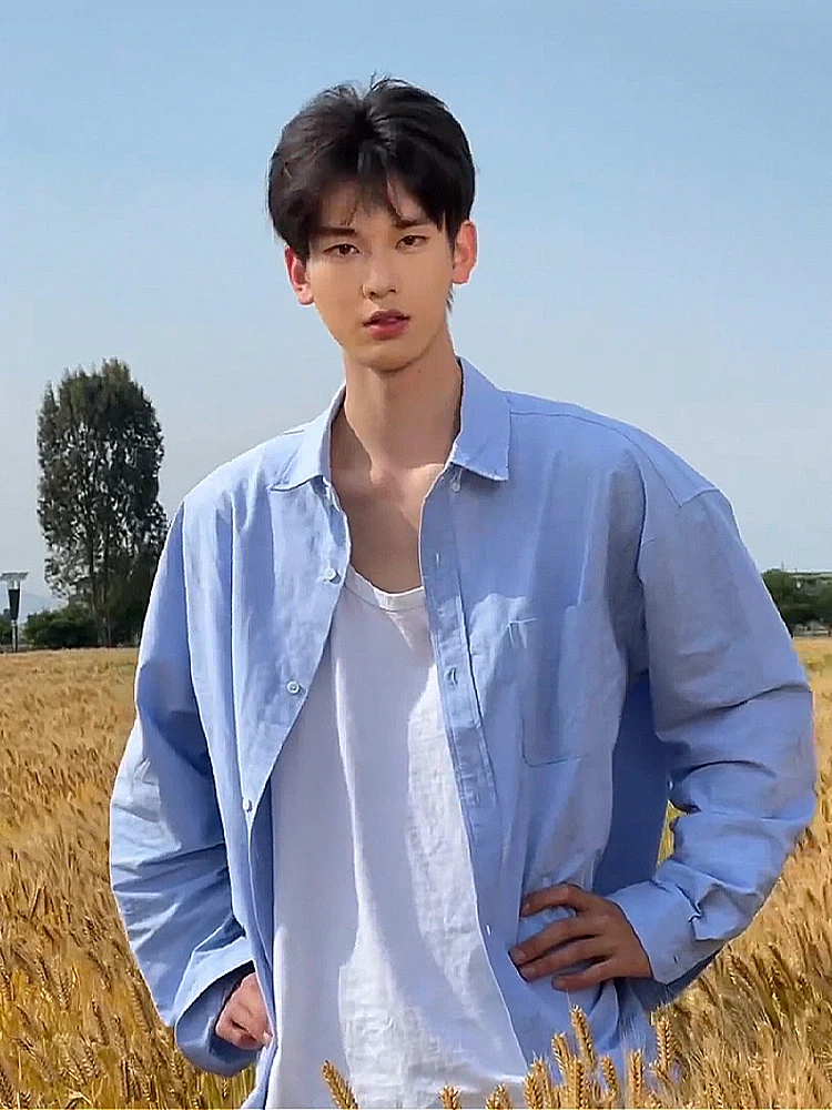 Cleanfit Milk Blue Long Sleeve Shirt Men's Summer Youth Style Sun Protection Lightweight Outerwear Loose Fit American Style