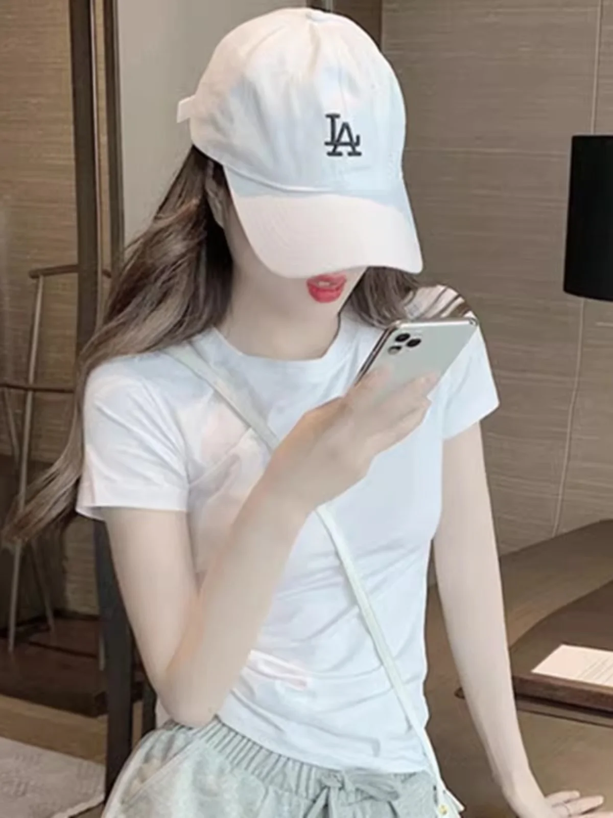 

Pure White ort Sve T-irt Women's Summer Slim Fit ort Sle Casual round Ne Top for Small Figures