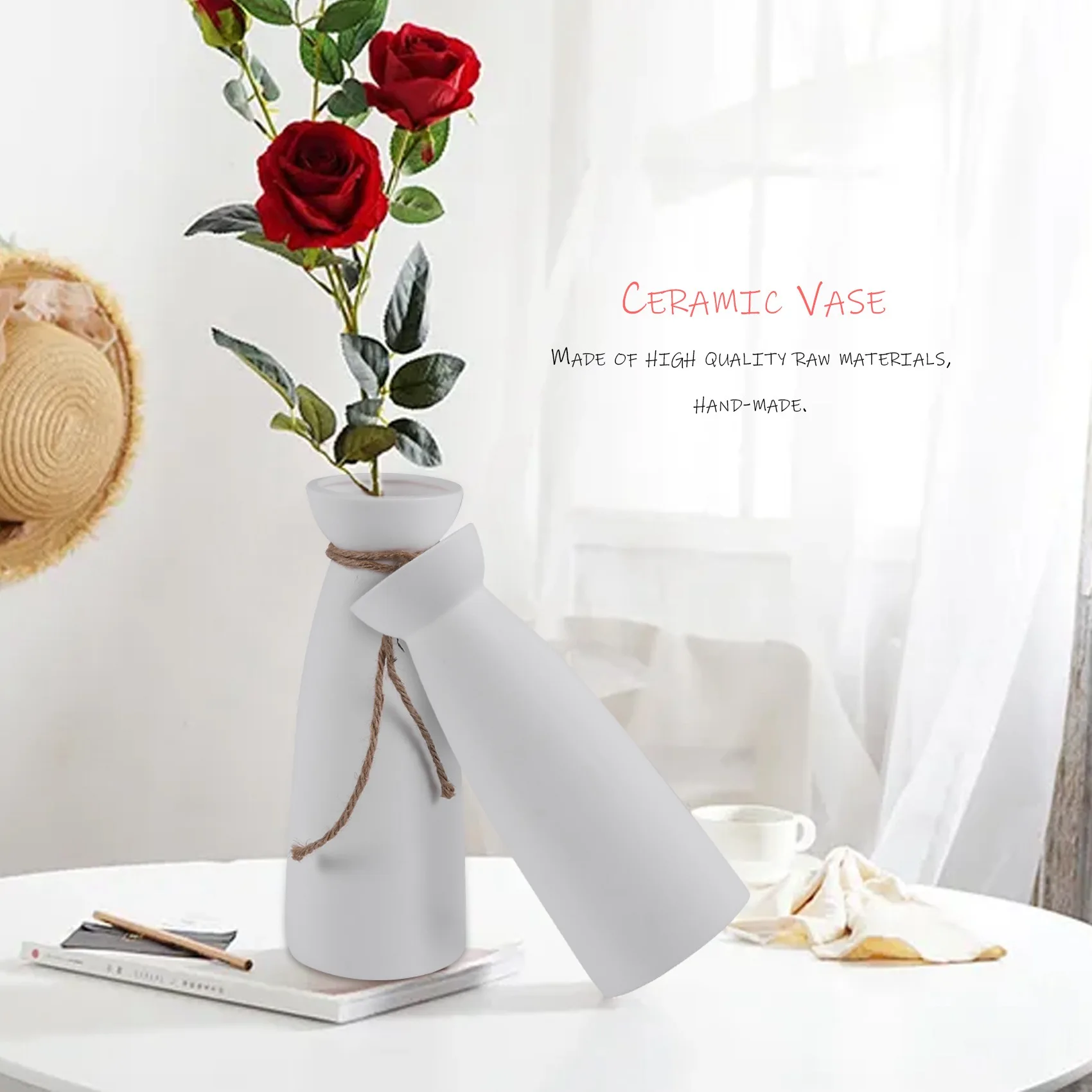 A56X White Ceramic Vase Minimalist Style Decoration,Modern Home Decoration Porcelain Vase Matte Design (B Style)