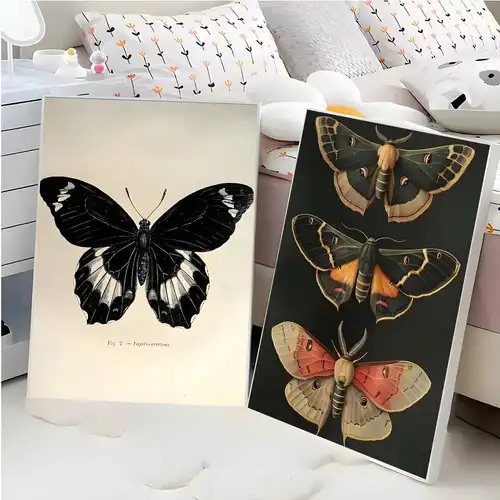 Black White Dark Butterfly Moth Poster art painting sticker with prints Home bedroom living room decoration gift - Image 5