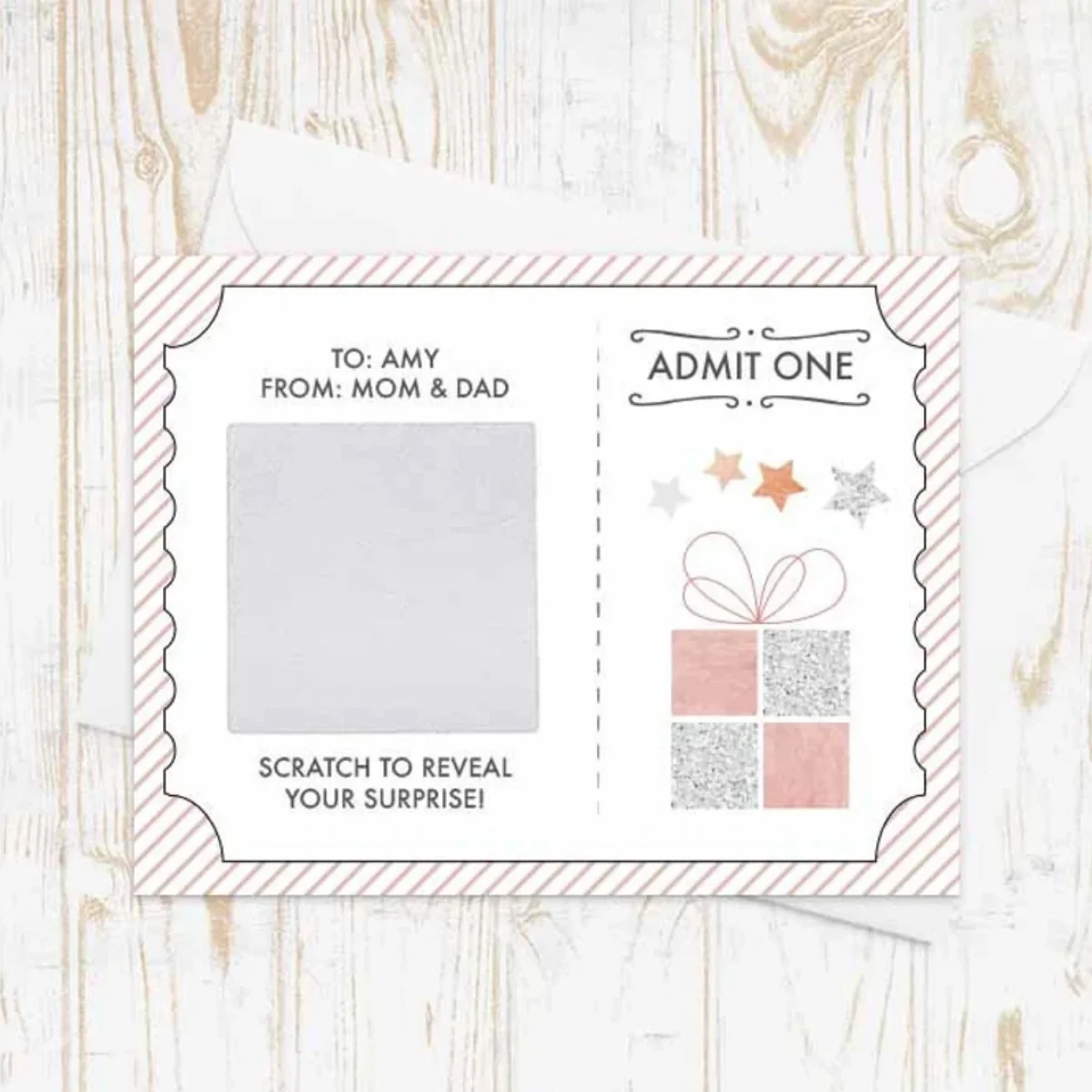 Minimalist Custom Print Birthday Scratch Off Ticket Personalized Surprise Reveal Gift Card