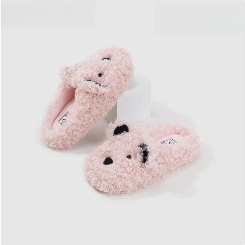 شباشب قطنية نسائية للخريف والشتاء داخلي لطيف جرو غير قابل للانزلاق سميك نعل دافئ للاستخدام المنزلي شباشب تيدي فروي