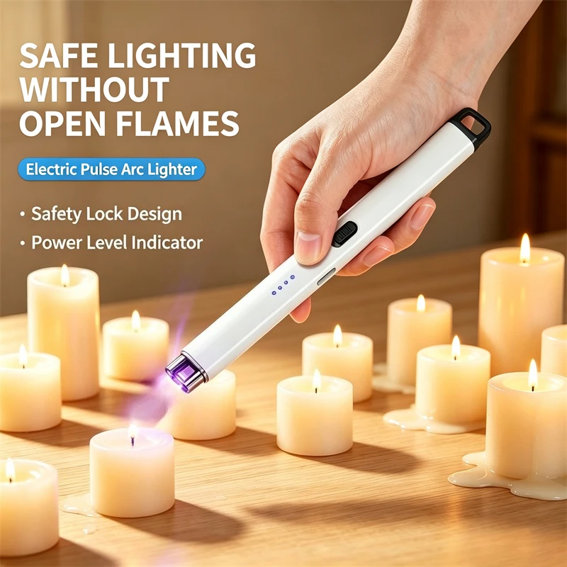 Mini Long Strip USB Rechargeable Arc Lighter,Electric Pulse Stove Igniter with Safety Lock & Power Display,Portable EDC Wholesal