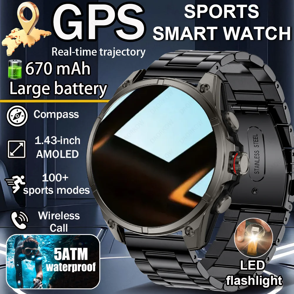 

2025 For HUAWEI Outdoor Sports Smartwatch GPS trackr 5ATM Flashlight 1.43" HD Display Screen Bluetooth call Men Fitness Watches
