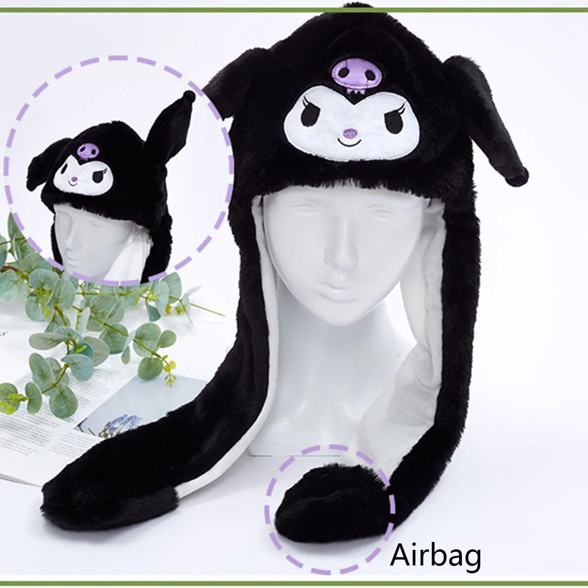 

MINISO милые шапки Sanrio с подвижными ушками, мультяшная шапка-бини, кепка с подушкой безопасности, модная милая шапка с кроликом, мягкий теплый шарф, шапки с подвижными ушками