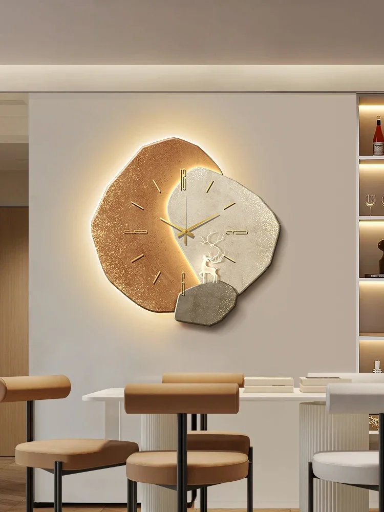 

Stone running restaurant clock wall clock living room modern simple 2023 new high-end silent home clock wall hanging