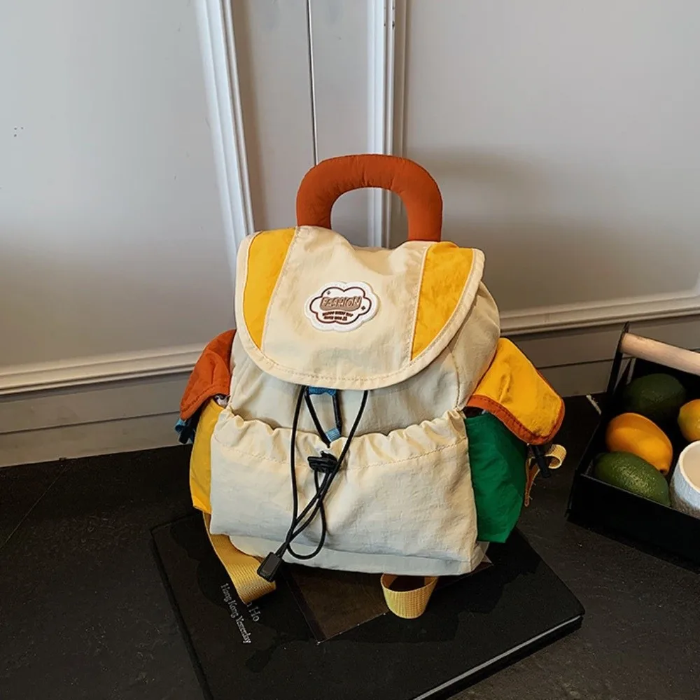 Color Matching 2 Sizes Parent-child Bags Korean Style Large Capacity Drawstring Schoolbag Nylon Multi-pocket Kids Backpack