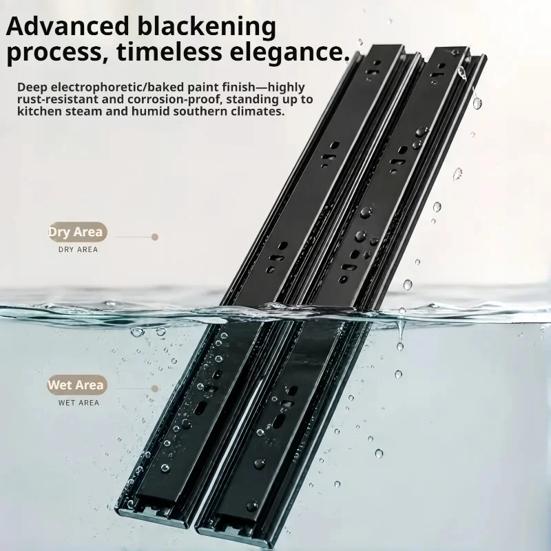 3 Section Silent Drawer Slides Heavy Duty Pulley Guide Rails Hardware Accessories for Wardrobe Keyboard