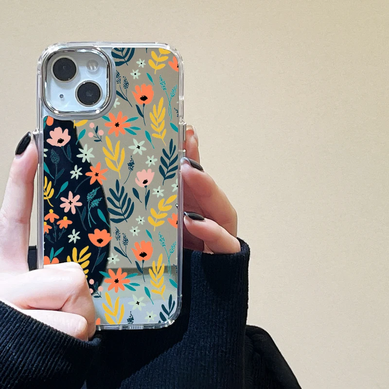 Luxus Blumen bemalt Hülle für iPhone 11 Pro Max X XR XS Max 12 13 14 15 Pro Max Make-up-Spiegel Silikon stoßfest Soft Cover