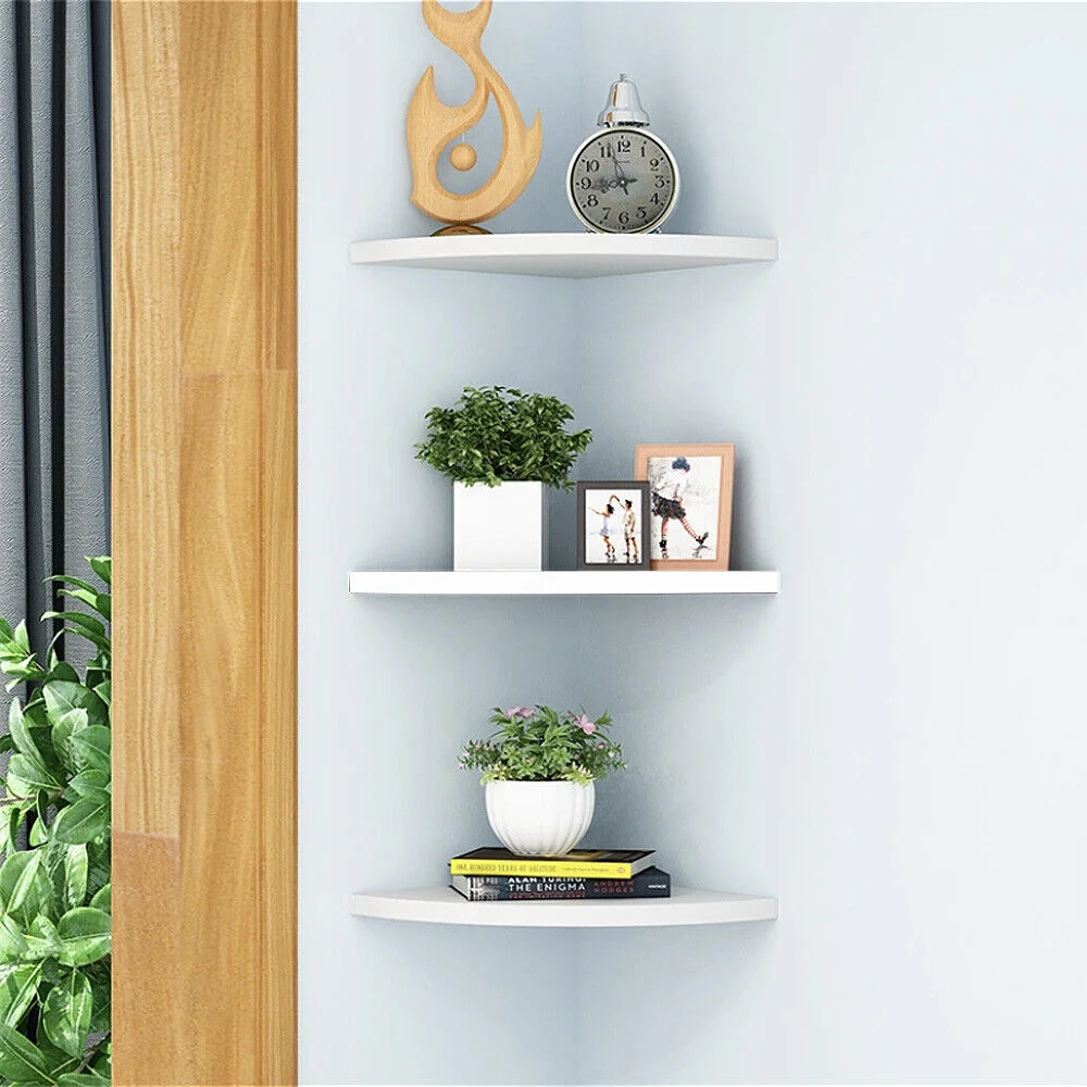 3pcs Storage Rack Display Organizer MDF Bathroom Kitchen Home Decoration Corner Shelf Sector Shower Office Wall Mounted Floating